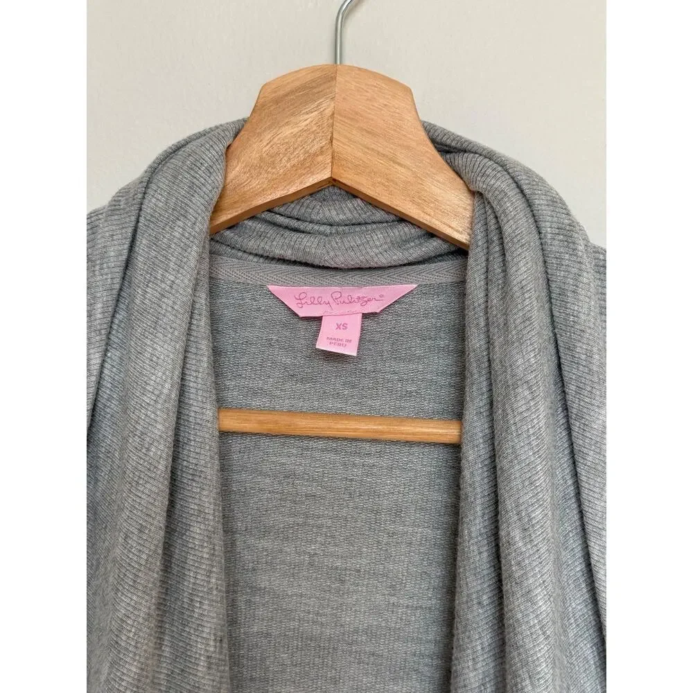 Lilly Pulitzer Women's XS Cardigan Grey Waterfall Draped Open Front Cozy Luxury